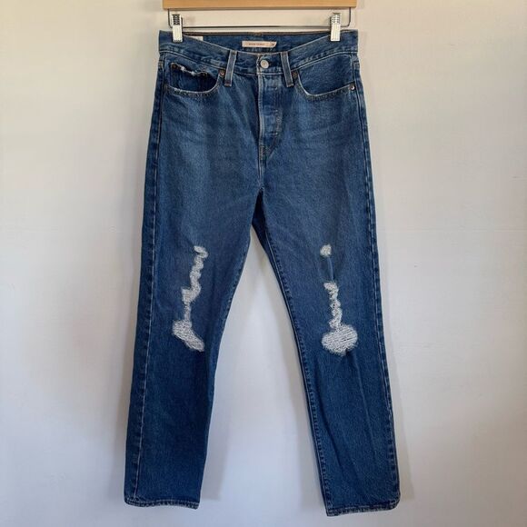 Levi’s Wedgie Fit Straight Leg Jeans Classic Blue Denim Button Fly Women Sz 28 - Picture 2 of 12